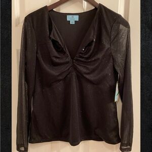 CeCe Long Sleeve Sparkle Top - NWT - Size Large - Black